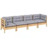 Image de vidaXL Salon de jardin 4 pcs avec coussins gris Bois de pin massif