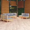 Image de vidaXL Salon de jardin 7 pcs avec coussins gris bois de pin massif