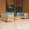 Image de vidaXL Salon de jardin 7 pcs avec coussins gris bois de pin massif