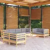 Image de vidaXL Salon de jardin 8 pcs avec coussins gris Bois de pin massif
