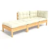 Image de vidaXL Salon de jardin 3 pcs avec coussins crème Bois de pin massif