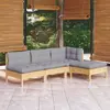 Image de vidaXL Salon de jardin 4 pcs avec coussins gris Bois de pin