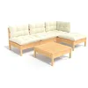 Image de vidaXL Salon de jardin 5 pcs avec coussins crème bois de pin