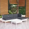 Image de vidaXL Salon de jardin 5 pcs avec coussins blanc bois de pin