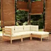 Image de vidaXL Salon de jardin 4 pcs avec coussins crème Bois de pin