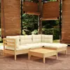 Image de vidaXL Salon de jardin 5 pcs avec coussins crème bois de pin