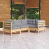 Image de vidaXL Salon de jardin 4 pcs avec coussins gris Bois de pin