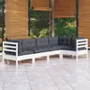 Image de vidaXL Salon de jardin 5 pcs avec coussins blanc bois de pin