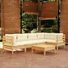 Image de vidaXL Salon de jardin 6 pcs avec coussins crème bois de pin