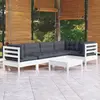 Image de vidaXL Salon de jardin 6 pcs avec coussins blanc bois de pin