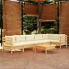 Image de vidaXL Salon de jardin 7 pcs avec coussins crème bois de pin