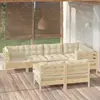 Image de vidaXL Salon de jardin 8 pcs avec coussins crème Bois de pin massif