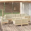 Image de vidaXL Salon de jardin 9 pcs avec coussins crème bois de pin massif