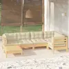 Image de vidaXL Salon de jardin 6 pcs avec coussins crème Bois de pin massif