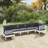 Image de vidaXL Salon de jardin 7 pcs avec coussins blanc bois de pin massif
