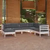 Image de vidaXL Salon de jardin 7 pcs avec coussins blanc bois de pin massif