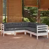 Image de vidaXL Salon de jardin 5 pcs avec coussins blanc bois de pin solide