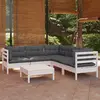 Image de vidaXL Salon de jardin 6 pcs avec coussins blanc bois de pin massif