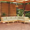 Image de vidaXL Salon de jardin 6 pcs avec coussins crème Bois de pin massif