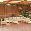Image de vidaXL Salon de jardin 9 pcs avec coussins crème bois de pin massif