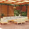 Image de vidaXL Salon de jardin 11 pcs avec coussins crème Bois de pin solide