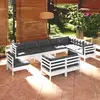 Image de vidaXL Salon de jardin 11 pcs avec coussins blanc bois de pin solide