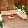 Image de vidaXL Salon de jardin 10 pcs avec coussins crème bois de pin massif