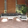 Image de vidaXL Salon de jardin 10 pcs avec coussins blanc bois de pin massif