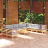 Image de vidaXL Salon de jardin 11 pcs avec coussins gris Bois de pin solide