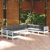 Image de vidaXL Salon de jardin 11 pcs avec coussins blanc bois de pin solide