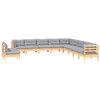 Image de vidaXL Salon de jardin 11 pcs avec coussins gris Bois de pin solide