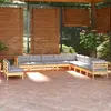 Image de vidaXL Salon de jardin 11 pcs avec coussins gris Bois de pin solide