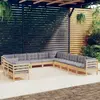 Image de vidaXL Salon de jardin 11 pcs avec coussins gris Bois de pin solide