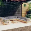Image de vidaXL Salon de jardin 12 pcs avec coussins gris Bois de pin massif