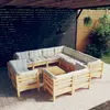 Image de vidaXL Salon de jardin 12 pcs avec coussins crème Bois de pin massif