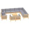 Image de vidaXL Salon de jardin 13 pcs avec coussins gris Bois de pin solide
