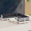 Image de vidaXL Salon de jardin 9 pcs avec coussins blanc bois de pin