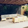 Image de vidaXL Salon de jardin 11 pcs avec coussins crème bois de pin
