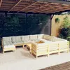 Image de vidaXL Salon de jardin 12 pcs avec coussins crème Bois de pin