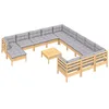 Image de vidaXL Salon de jardin 13 pcs avec coussins gris bois de pin