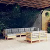 Image de vidaXL Salon de jardin 9 pcs avec coussins gris bois de pin massif