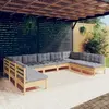 Image de vidaXL Salon de jardin 9 pcs avec coussins gris bois de pin massif