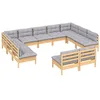 Image de vidaXL Salon de jardin 11 pcs avec coussins gris Bois de pin solide