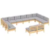 Image de vidaXL Salon de jardin 12 pcs avec coussins gris Bois de pin massif