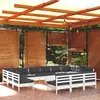 Image de vidaXL Salon de jardin 14 pcs avec coussins blanc bois de pin solide