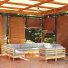 Image de vidaXL Salon de jardin 11 pcs avec coussins gris Bois de pin solide