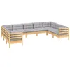 Image de vidaXL Salon de jardin 9 pcs avec coussins gris bois de pin