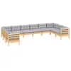 Image de vidaXL Salon de jardin 10 pcs avec coussins gris Bois de pin