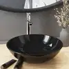 Image de vidaXL Lavabo de bain avec robinet et drain à poussoir Verre trempé