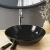 Image de vidaXL Lavabo de bain avec robinet et drain à poussoir Verre trempé